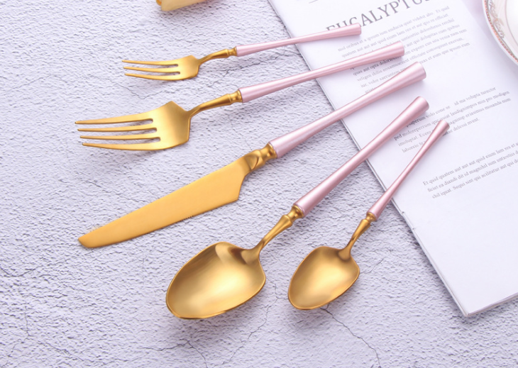 NEWTO High Quality Heavy Stainless steel flatware set Pink and Gold Color Cutlery
