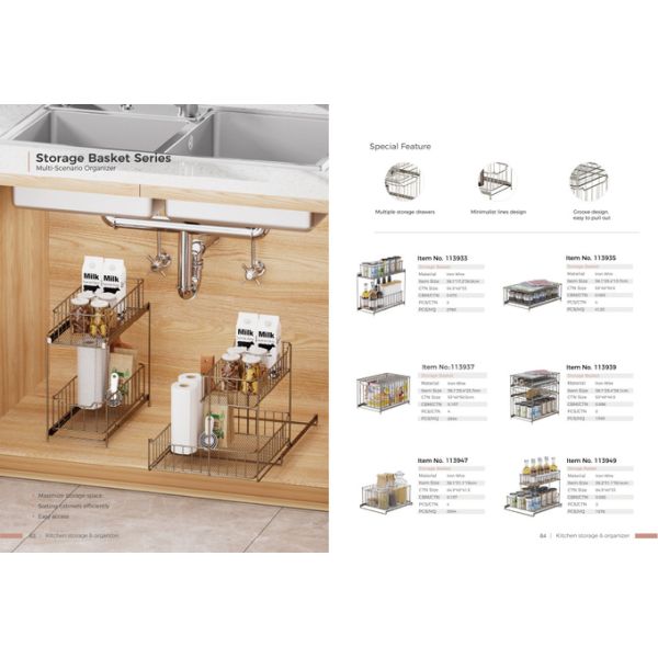 Rectangular Kitchen Storage Basket Under Sink Organizer Sliding Storage Basket