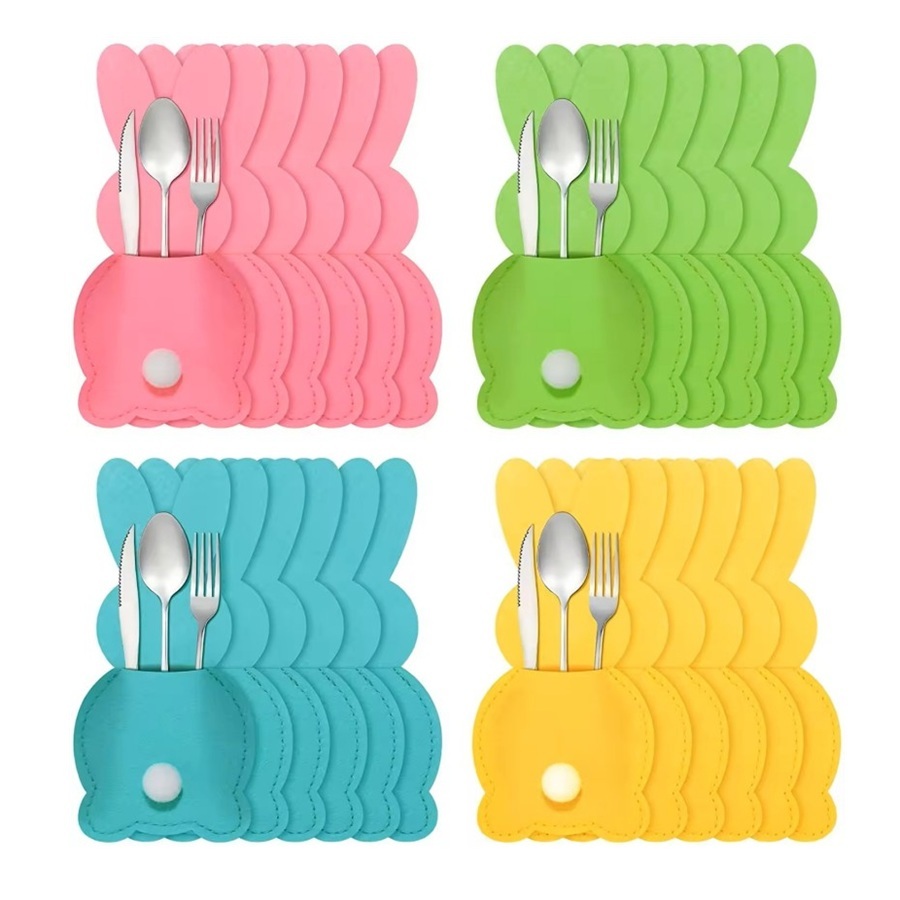 Rabbit Shape Easter Felt Cutlery Bag Set Creative Felt Tableware Holder