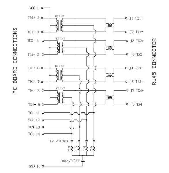Conector do Multi-porto RJ45 do Magnetics do gigabit do porto 1*4 com POE+ LPJG46928AENL