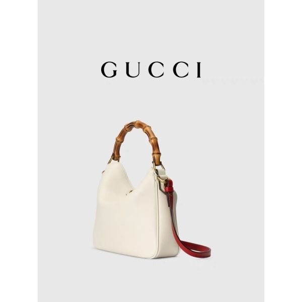 White Leather Branded Shoulder Bag Gucci Princess Diana Handbag