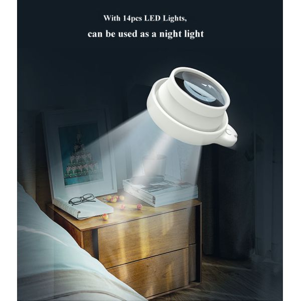 3X K9 Lens Magnifying Glass Dome Lighted Portable Foldable ABS Plastic Desktop with 14 Bright LEDs for Reading