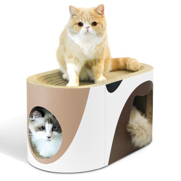 Double Layer Cat Scratching Board Nest Corrugated Paper Curved Top Double Cat Hole Design Cat's Body Curve