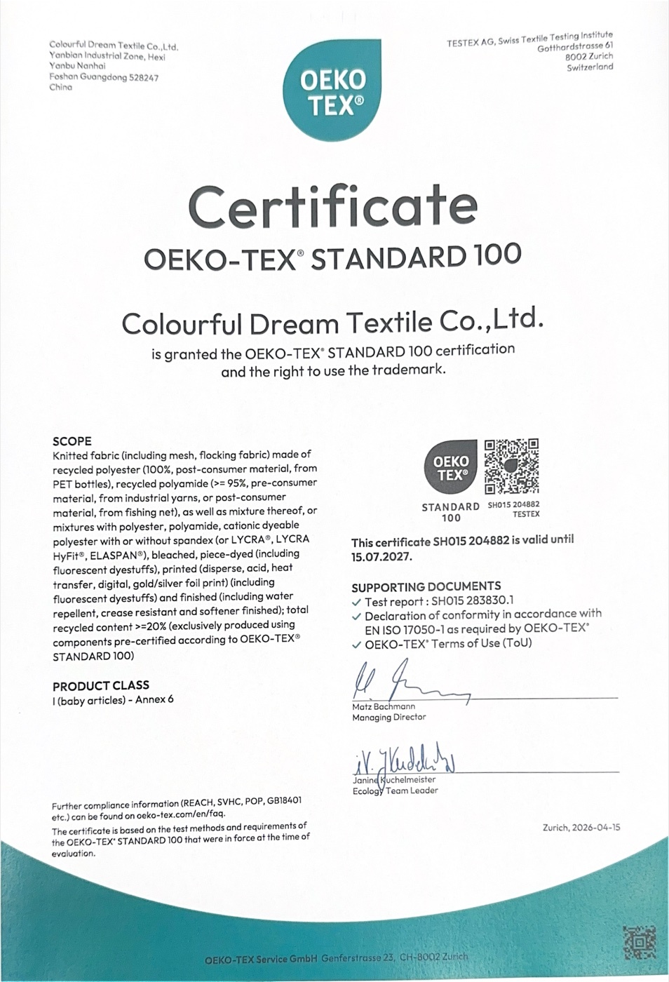 SEVNNA TEXTILE Certifications