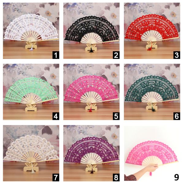 [I AM YOUR FANS] Handmade 100% Cotton 27cm 23cm 13 Colors Ivory Lace Hand Fan Wedding Favors