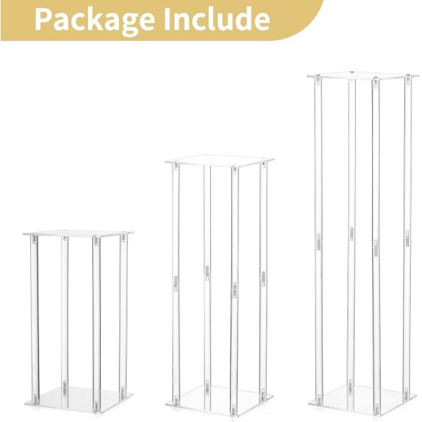 Clear Floor Flower Acrylic Vase Stand Wedding Center Decoration 3 Pieces Birthday Party