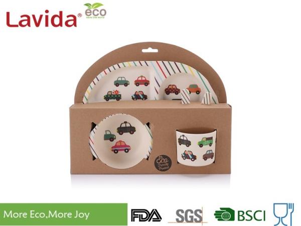 Colorful Cartoon Cars Style Bamboo Childrens Dinner Set , Reusable Baby Bamboo Dinner Set