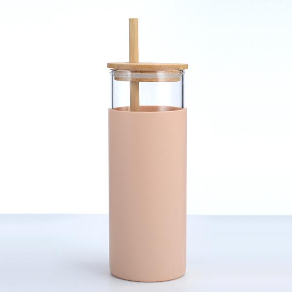 Spill Proof 500ml Colorful  Outdoor Travel Glass Water Bottle With Straw Bamboo Lid Water Bottle Lightweight For Home OfficeCustomized Acceptable