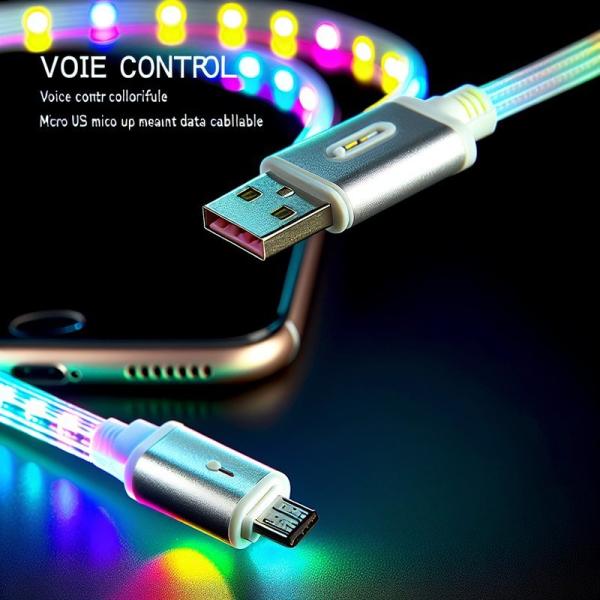 音声制御 カラフルなLEDライトアップ マイクロUSBデータケーブル 携帯用電源データ充電器