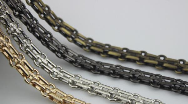 Fashionable classical high quality light gold 12 mm width three rows metal chain for handbags