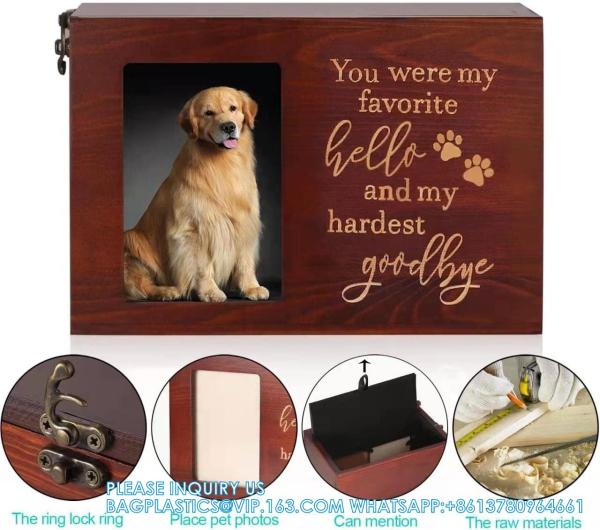 Pet Memorial Urns For Dog Or Cat Ashes, XLarge Wooden Funeral Cremation Urns With Photo Frame, Memorial Keepsake