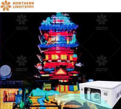 Projeto de iluminação da empresa combinado com luz exterior de projeção