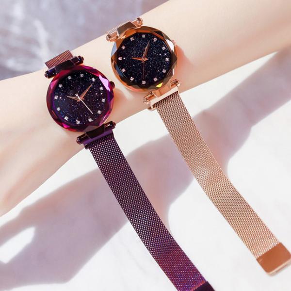Fashion Sky Dial Quartz Ladies Wrist Watches , Luxury Magnetic Strap Watch