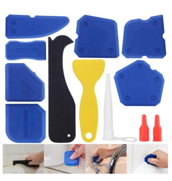 Caulking Tool Silicone Sealant Finishing Grout Tools Kit 12 Pieces Caulk Skirting Boards & Base Boards Replaceable Pads