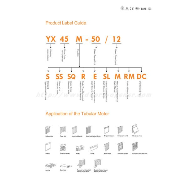Шторка ролика мотора 15RPM AC 220V 10N.M трубчатая
