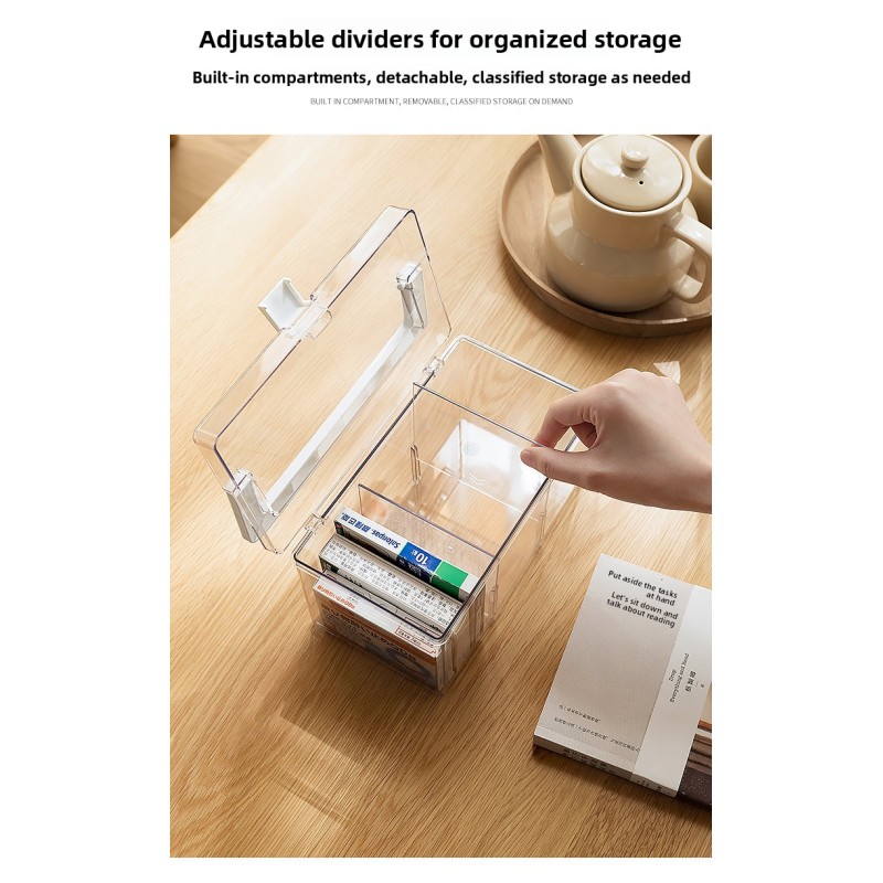 Minimalist Clear Plastic Medicine Organizer Box Large Capacity Multi-Compartment Desktop Storage Container with Handle