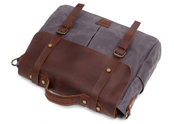 Wax Oil Canvas Mens Crossbody Computer Bag With Laptop Compartment Full Grain Leather