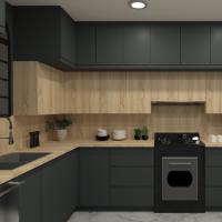 Armoire de cuisine en bois massif noir de luxe moderne pour projet de construction de maison de villa