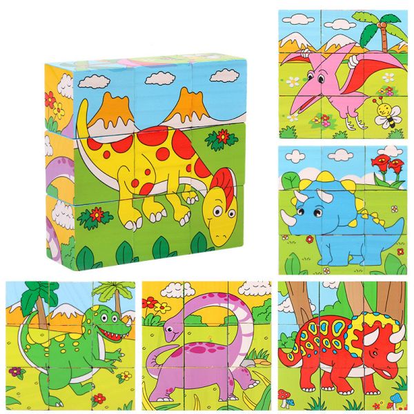 Baby Wooden Block Toys Animal Fruit Early Learning Six Side 3D Cube Jigsaw