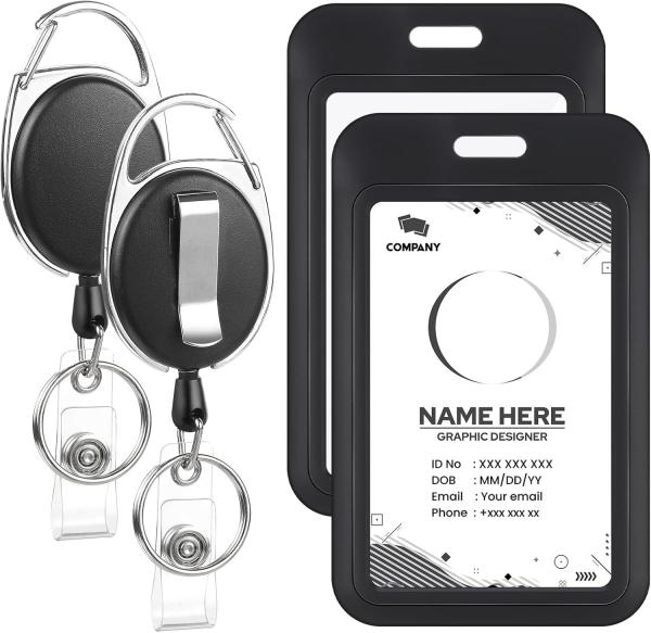 Pack Badge Holder Retractable Clip Heavy Duty Reels With Vertical Sliding ID Badge Holder Black Hard Plastic For Women Nurse Teacher Student
