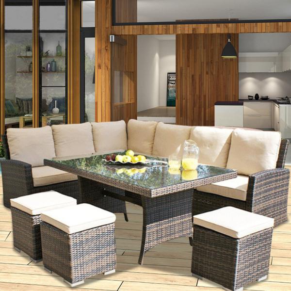 Restaurant Outdoor Light Luxury PE Rattan Sofa Set Patio Waterproof Metal Furniture