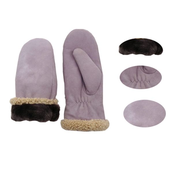 Hand Sewing Shearling Leather Mitten Gloves Double Face Eco - Friendly