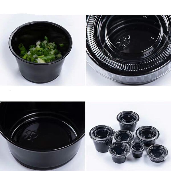 Черная чашка соуса крышки 1.5OZ ЛЮБИМЦА цвета устранимая