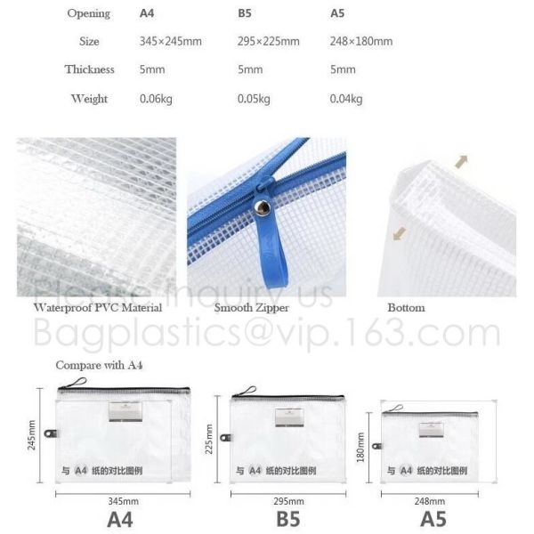 Office Stationery Plastic Pp File Bag A4 Document Pouch B6 Zipper Wholesale File Folder Bag School Stationery Supplies,