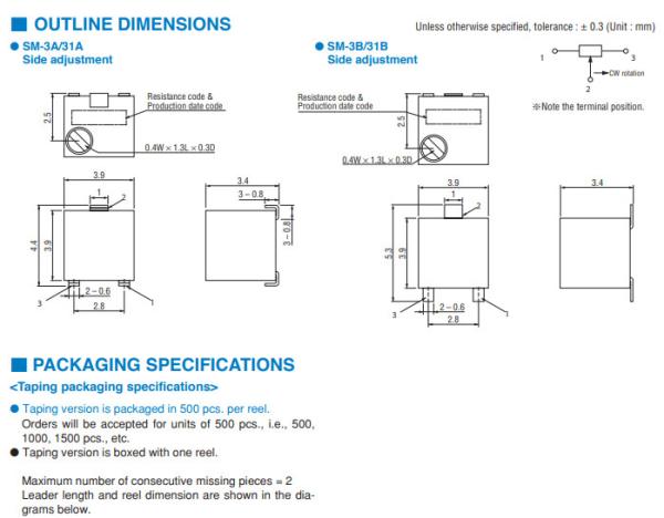 SM-31TW103 5 Kohm Nidec Copal Electronics Aparadores de montagem em superfície
