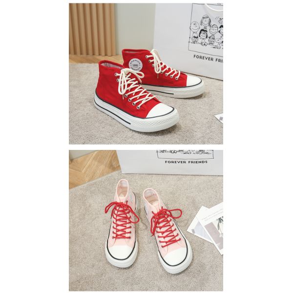 Wholesale new triple vulcanized high quality high top oval toe canvas shoes for women