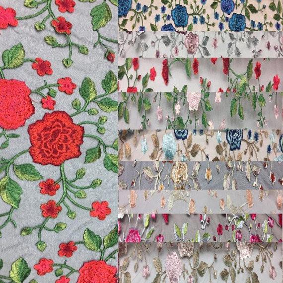 Tela bordada floral do laço da malha, tela bordada do laço do tule para o vestido de casamento