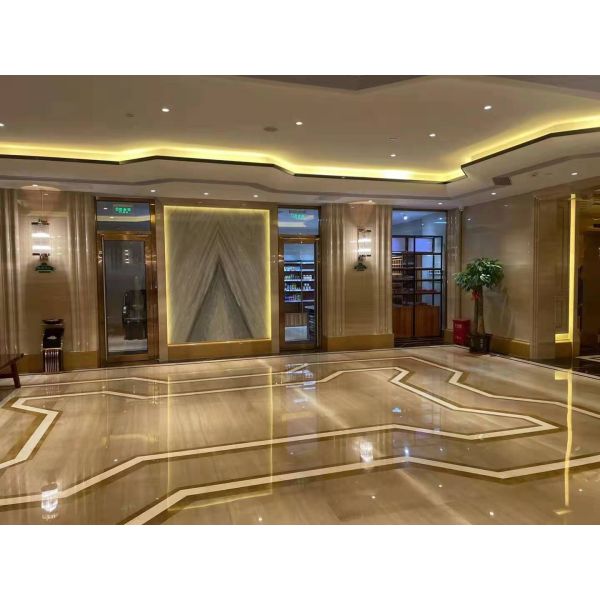 Yellow Royal Wood Grain Marble Stone Slab For Lobby Waterjet Medallion