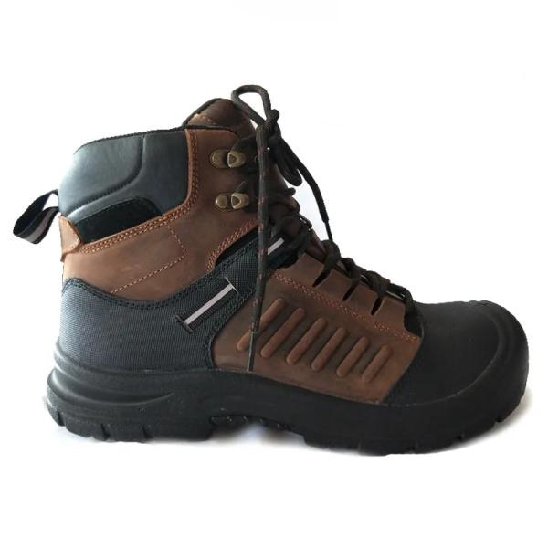 PU Industrial Safety Shoes Brown Leather Steel Toe Boots For Autumn
