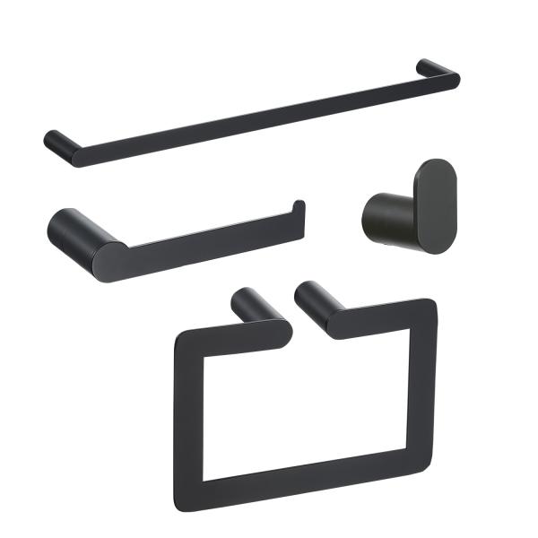 Black 304 Stainless Steel Bathroom Hardware Towel Holder 4 Piece