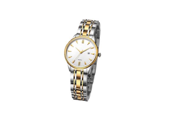Couple Quartz Stainless Steel Watch Water Resistant  Mineral Glass With Calendar