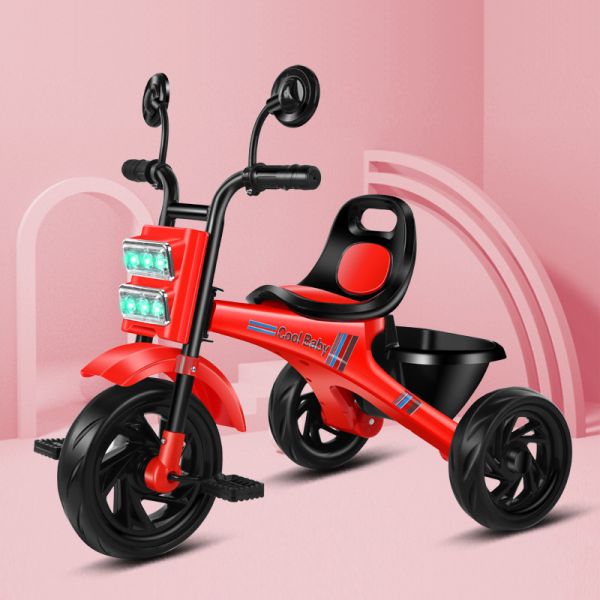 Красный детский трехколесный велосипед с подъемным тормозом 3 колеса с музыкой