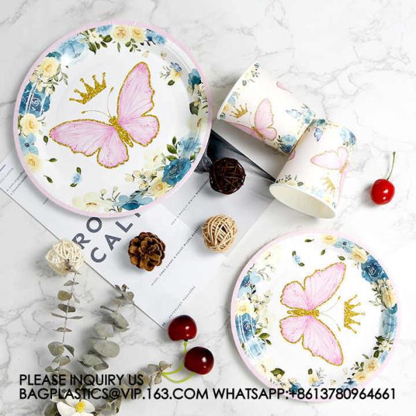 Birthday Party Decoration Festival Tableware Paper Plates Cups Purple Butterfly Party Supplies