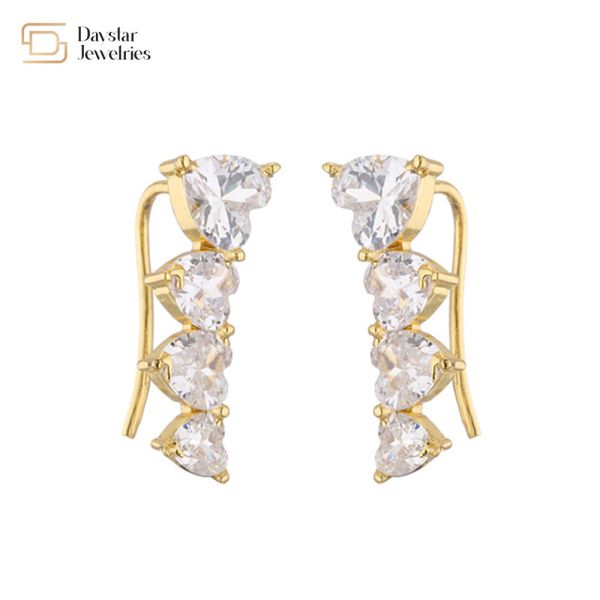 18k Plated Heart Charm Hoop Earrings Zircon Stone Ear Cuffs Jewelry
