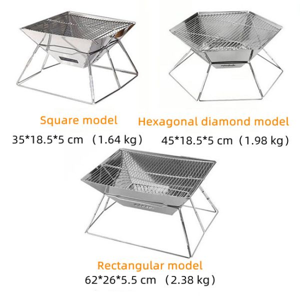 Polished Foldable Camping Grill Square Rectangular Hexagonal Stainless Steel Grill