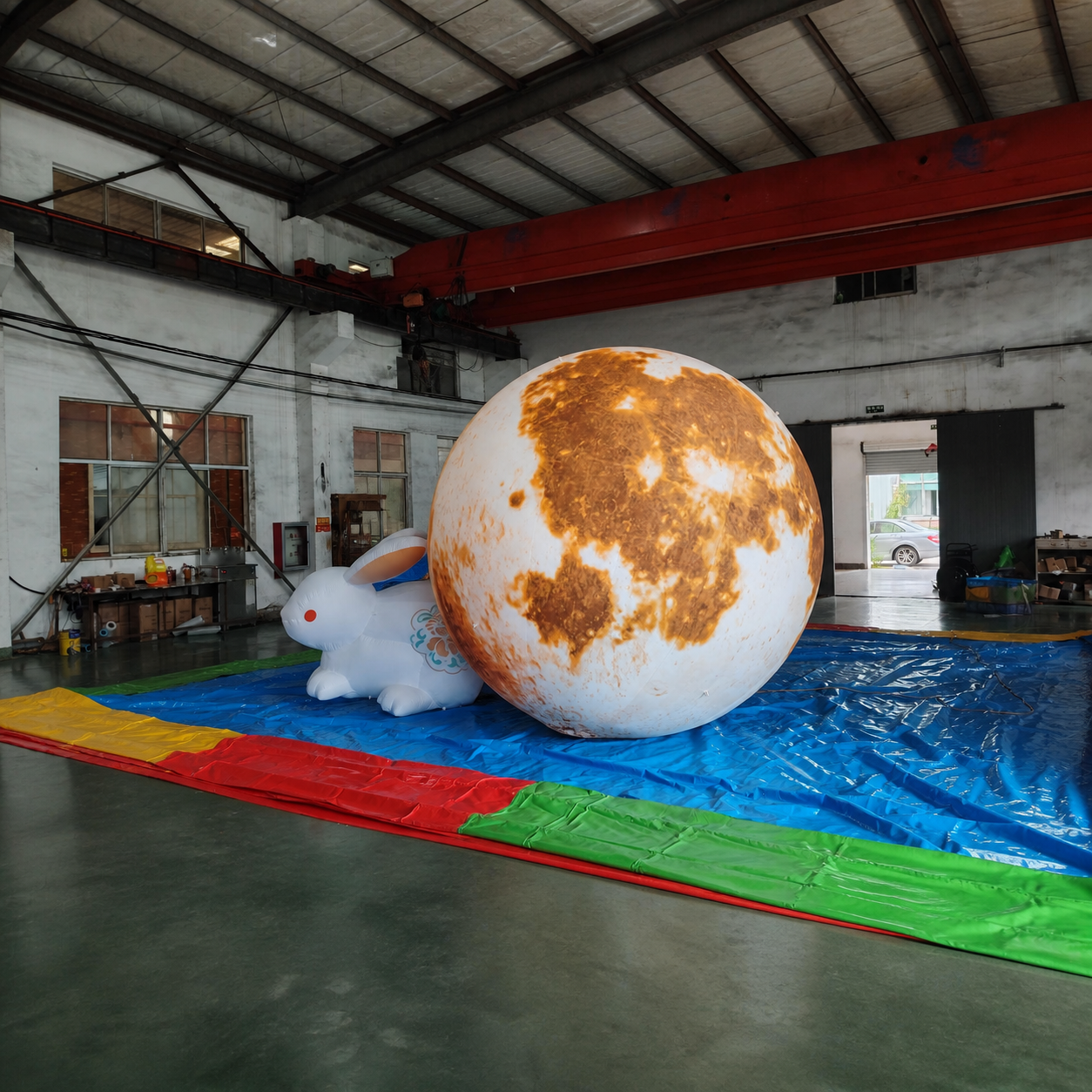 Commercial Illuminated Inflatable Moon and Rabbit Display Set with Custom Printing for Festivals Malls and Event Decorations