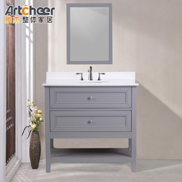 Modern Solid Wood Bathroom Vanity with Dressing Table Design and Stone Table Top