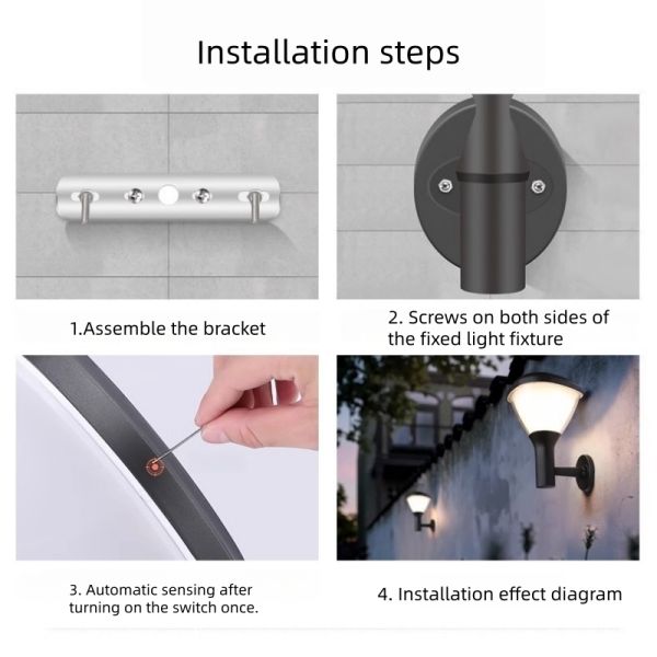LED Solar Wall Light With Motion Sensor & IP65 Waterproof for Garden Fence & Walkway