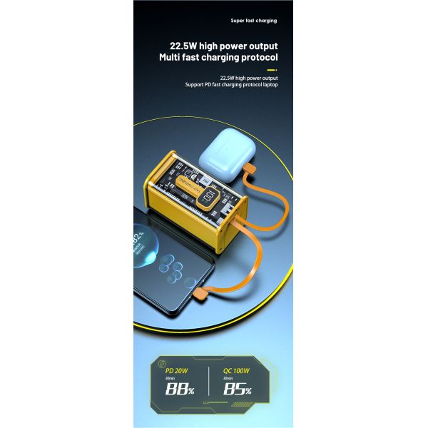 Mobile Phone Portable Power Bank Quick Charge Transparent 22.5W 16000mah