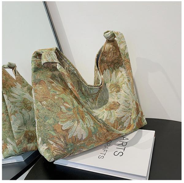 LARGE CAPACITY WOMEN'S BAG FRENCH SIMPLE CANVAS BAG OIL PAINTING NATIONAL STYLE SHOULDER BAG TOTE BUCKET BAG