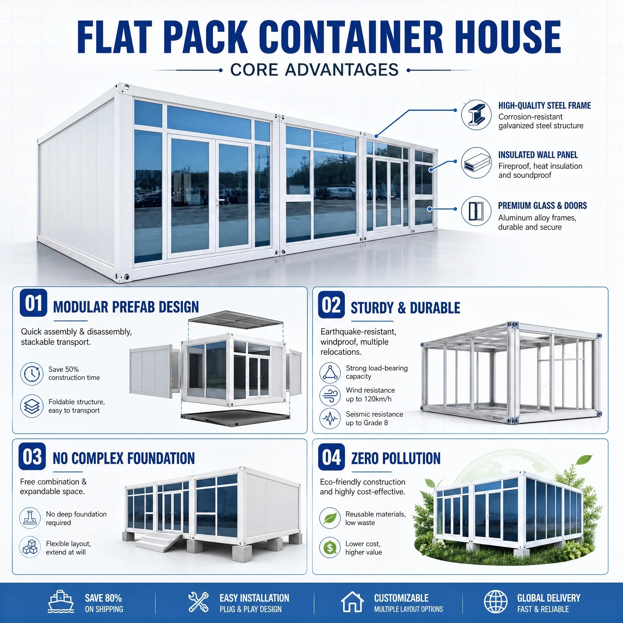 Construction Site Temporary Office Packing Box House Modular Prefab Design Quick Assembly Stackable Transport Low Cost Durable