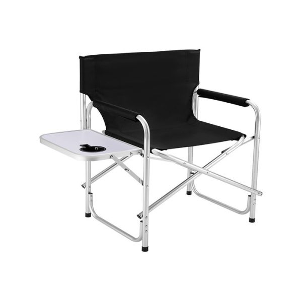 PE Coated Fabric Camping Foldable Chair With Table Cup Holder Side Bag Flat Tube