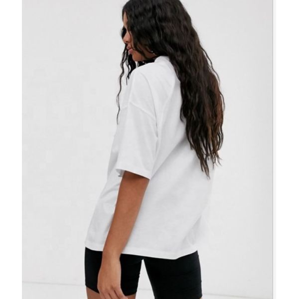 100 Cotton White Casual Tee Shirts Oversize Drop Shoulder T Shirt Women'S Seam Design