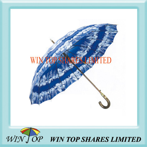 23 Auto Straight Wooden Frame Printed Umbrella