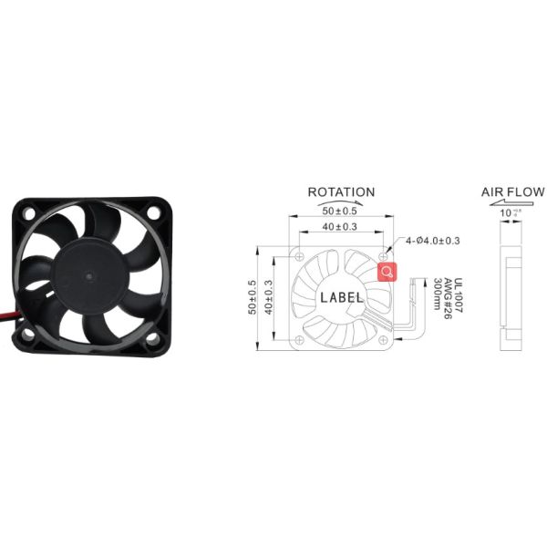 6000RPM 50×50×10mm IP68 12V DC Brushless Fan