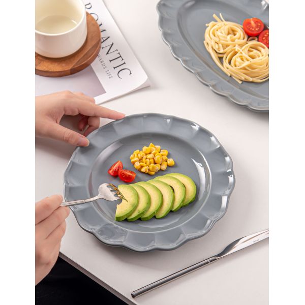 Solid Color Dinnerware Set Nordic Style Ceramic Plates And Bowls With Sunflower Shape